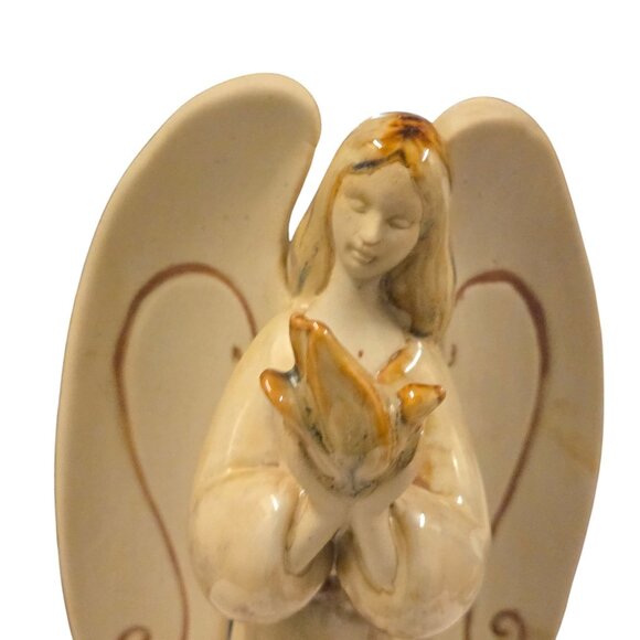 Ceramic Peace Angel Figurine Tan 9 Inch Home Decor AS IS READ - Picture 8 of 16